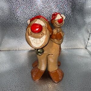 Nancy Hicks Christmas bell Pottery father&Baby Reindeer Humorous Whimsical Clay